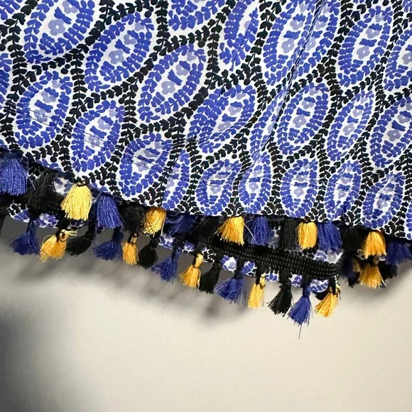 Derek Lam 10 Crosby Cassia Printed Tassel Hem Dress Boho Blue Size 6 - Picture 8 of 13